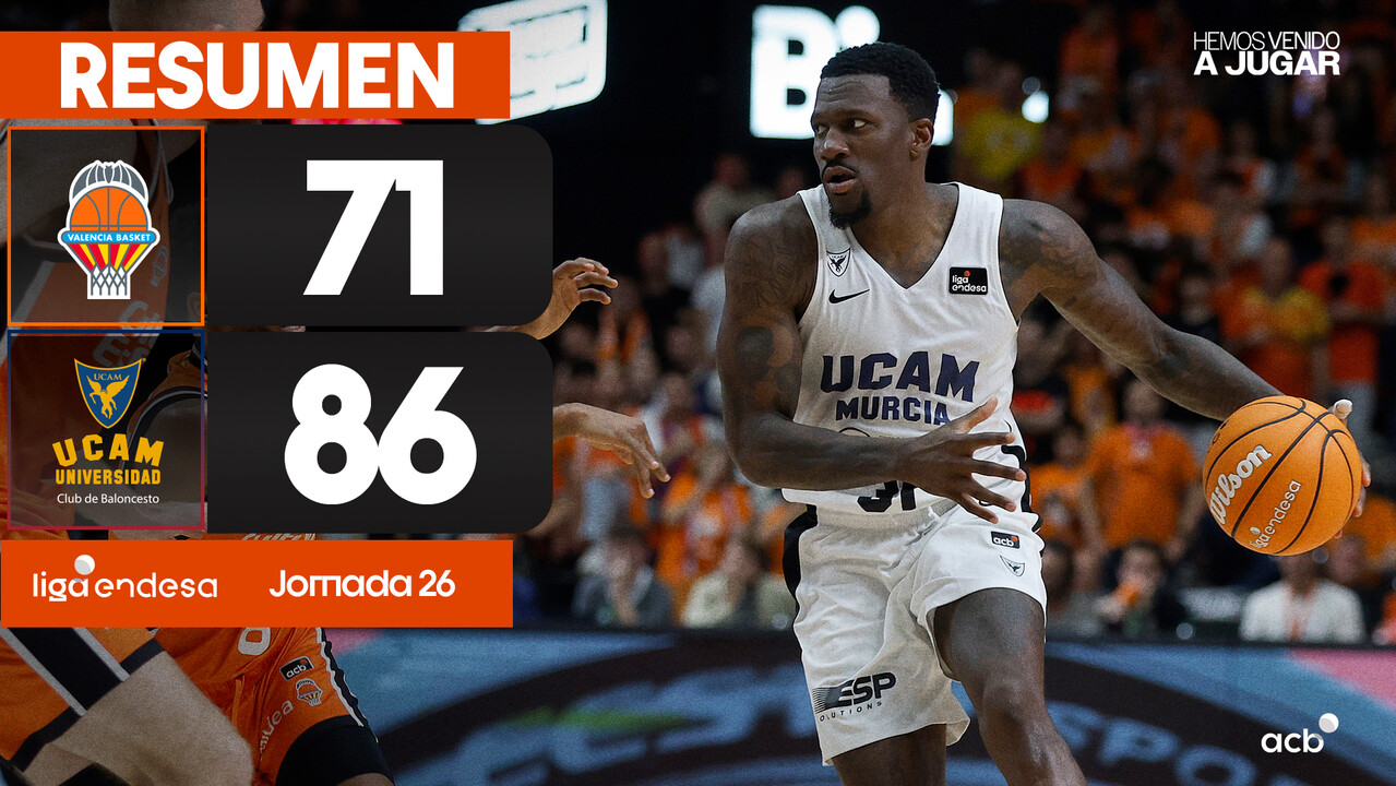 Resumen UCAM Murcia 71 - Valencia Basket 86 (J26)