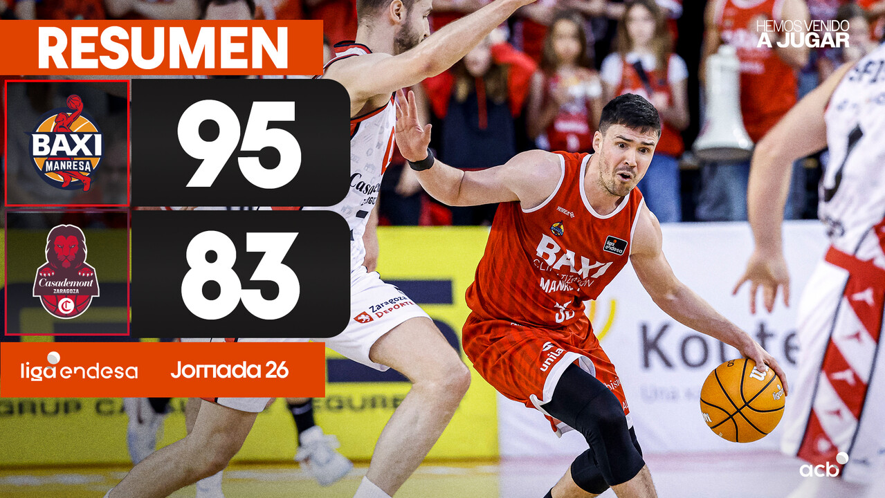 Resumen BAXI Manresa 95 - Casademont Zaragoza 83 (J26)