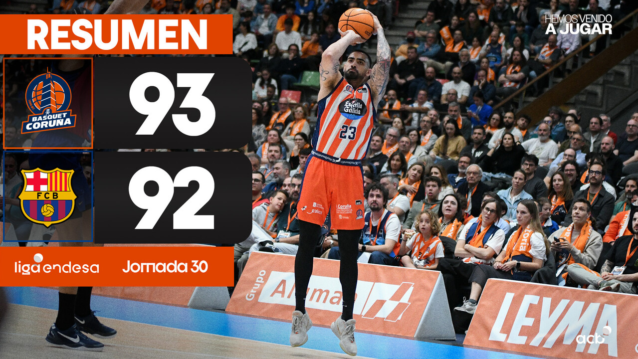 Resumen Leyma Coruña 93 - Barça 92 (J30)