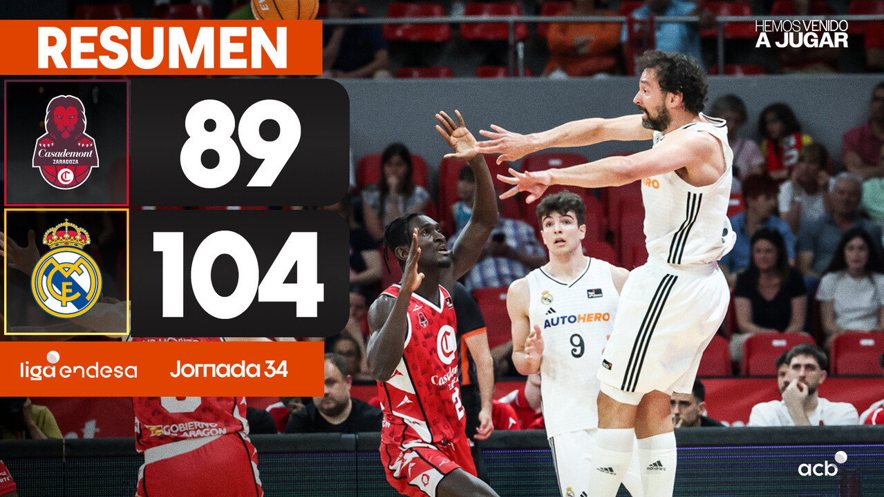 Resumen Casademont Zaragoza 89 - Real Madrid 104 (J34)