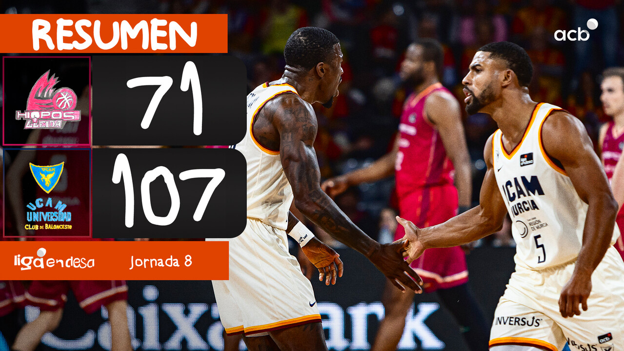 Resumen Hiopos Lleida 71 - UCAM Murcia 107 (J8)