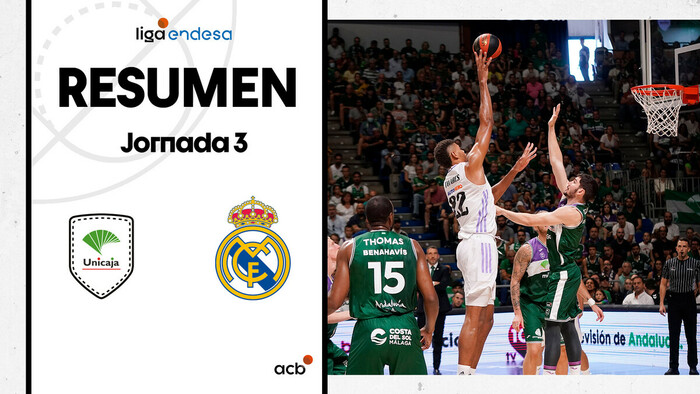 Resumen Unicaja 71 - Real Madrid 76 (J3)