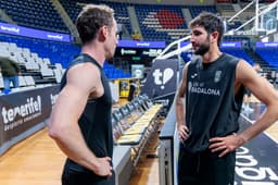 Huertas y Ricky, antes del partido